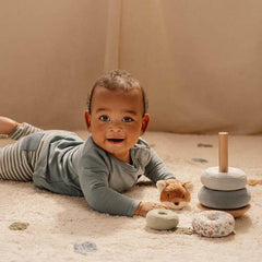 Little Dutch Rocking Ring Stacker - Forest Friends with fox topper, rocking base, and colorful stacking rings for toddler play and development.