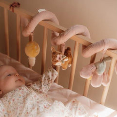 Little Dutch Activity Spiral - Fairy Garden with soft plush deer, mushroom, butterfly, and flowers for sensory play and attachment to cribs or strollers.