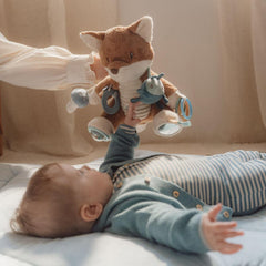 Little Dutch Activity Fox - Forest Friends with crinkly beetle, rattle, rings, and mirror for sensory play and hand-eye coordination.