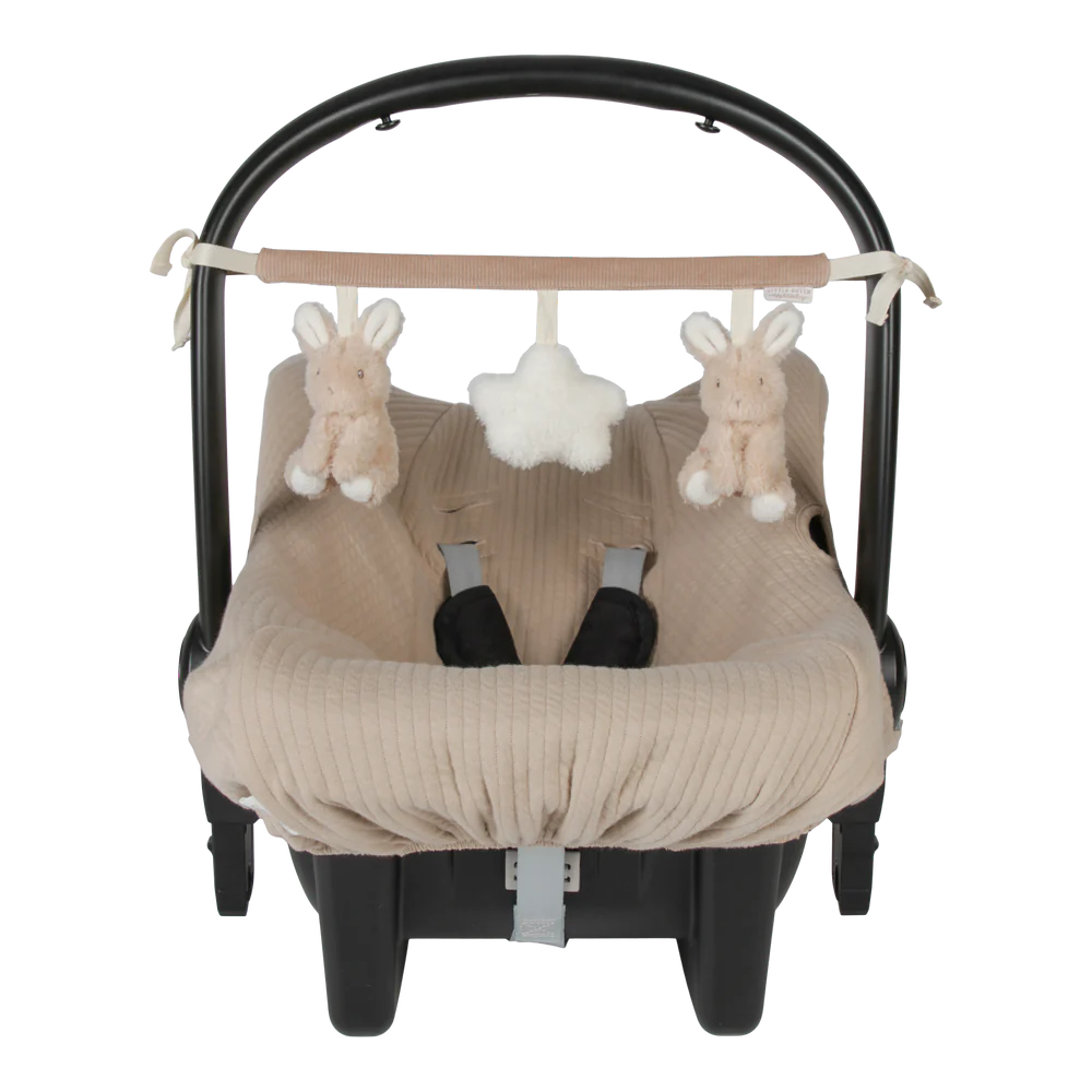 Little Dutch Car Seat Toy - Baby Bunny with rattles, crinkly textures, and soft materials for engaging sensory play on-the-go.