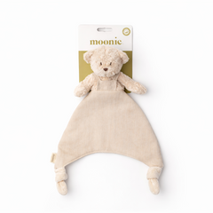 Moonie Doudou Bear comforter in sand made from organic cotton and linen, soft baby comfort blanket for soothing newborns and gifting