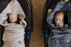 Baby cosy on the go with Sleepee muslin car seat blanket, breathable lightweight travel layer for car journeys