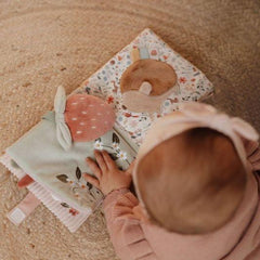 Little Dutch Soft Activity Book - Fairy Garden with deer, mirror, rattle, and crinkly textures for baby sensory play.