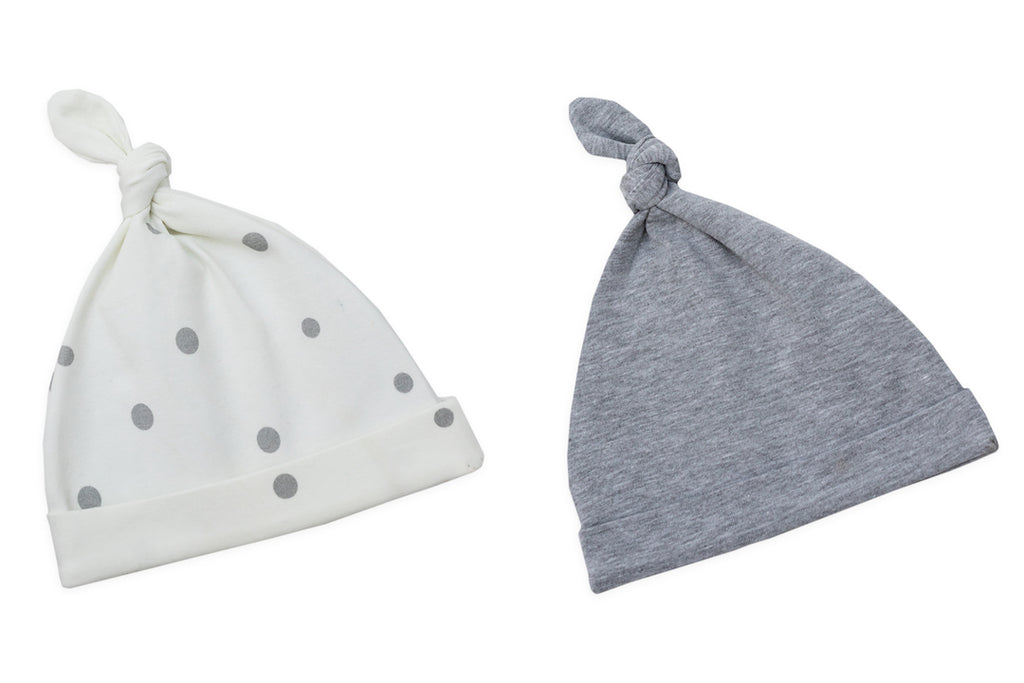 Baby Beanie Hats - Grey Dots & Melange Grey (2 pack)