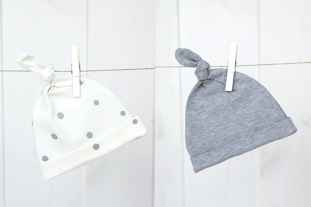 Baby Beanie Hats - Grey Dots & Melange Grey (2 pack)