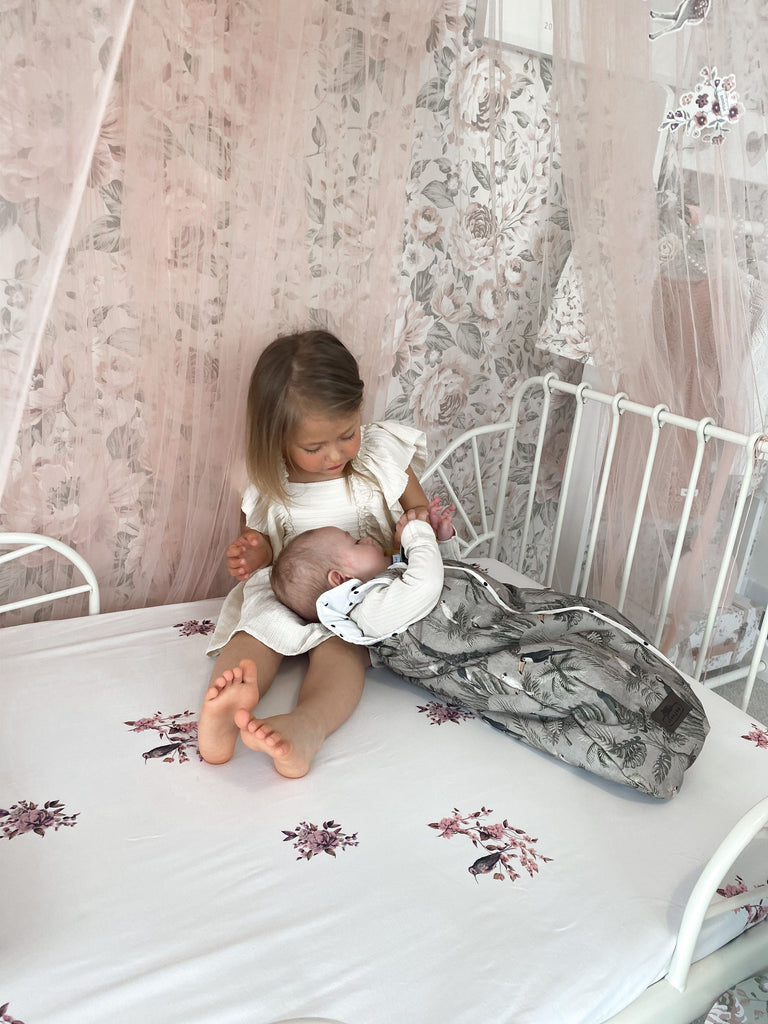 Sleepee Moses basket/carrycot fitted sheet (2pack) - Jungle Bird & Grey