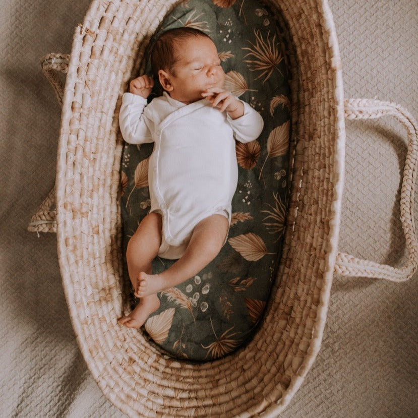 Sleepee Moses Basket Fitted Sheet (2-Pack) - Bohemian Green & Botanic