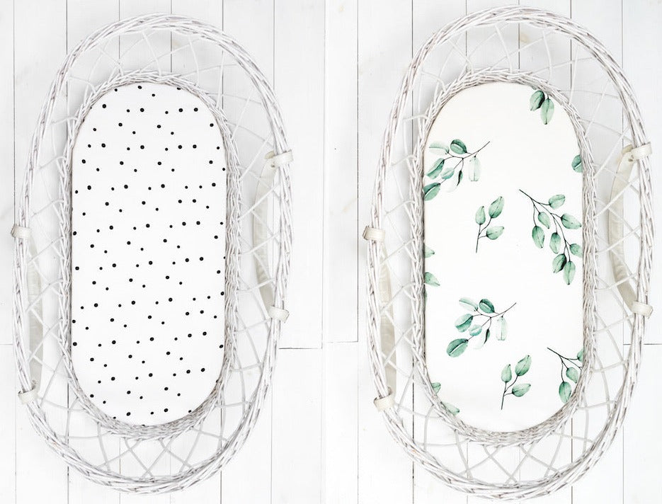 Sleepee Moses Basket Fitted Sheet (2-Pack) - Dots & Eucalyptus