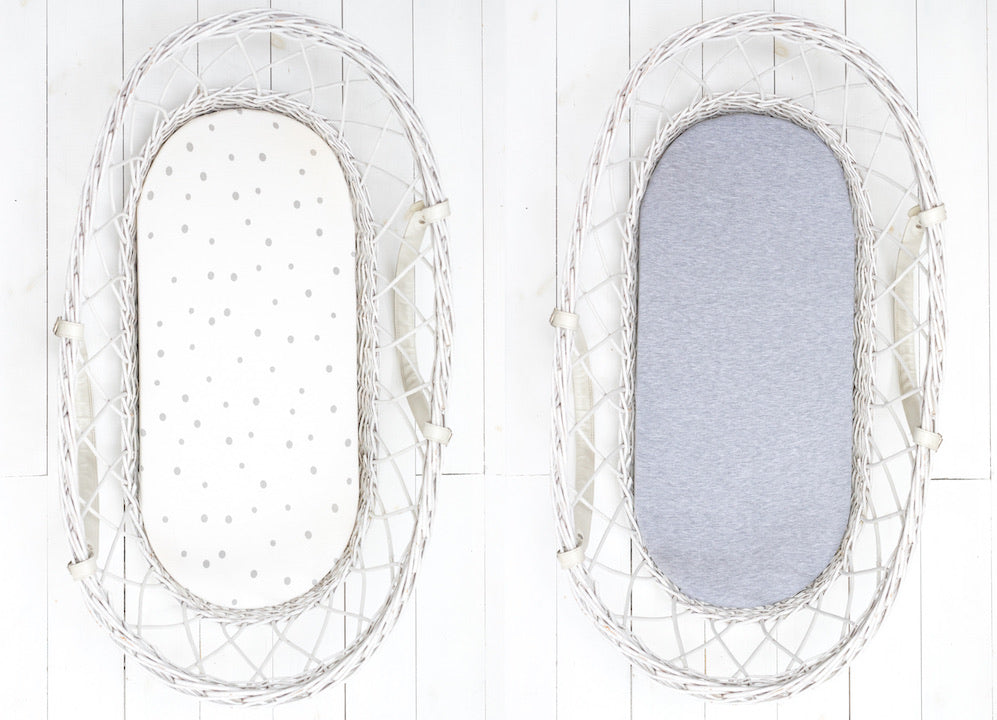 Sleepee Moses Basket Fitted Sheet (2-Pack) - Grey Dots & Mélange Grey