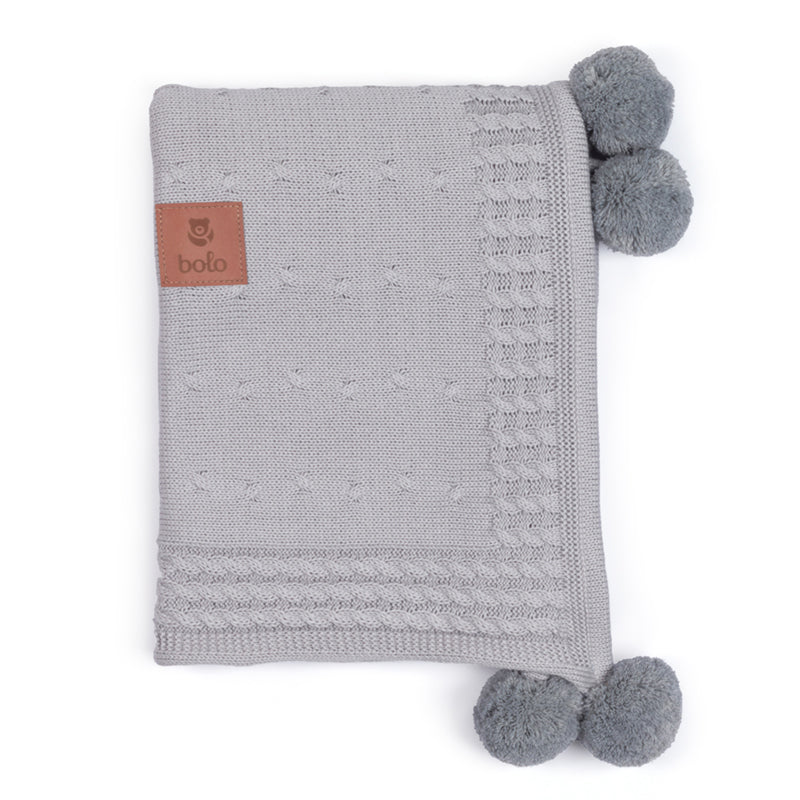 Bamboo Blanket with Hood & PomPoms - Grey
