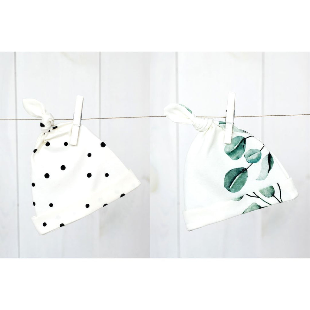 Baby Beanie Hats - Black Dots & Eucalyptus (2 pack)