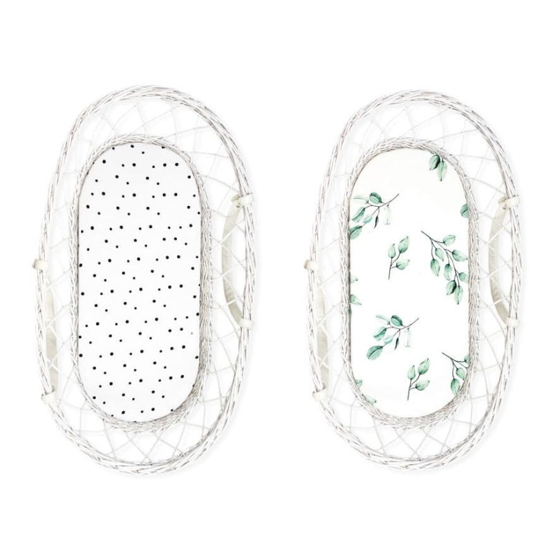 Sleepee Moses Basket Fitted Sheet (2-Pack) - Dots & Eucalyptus