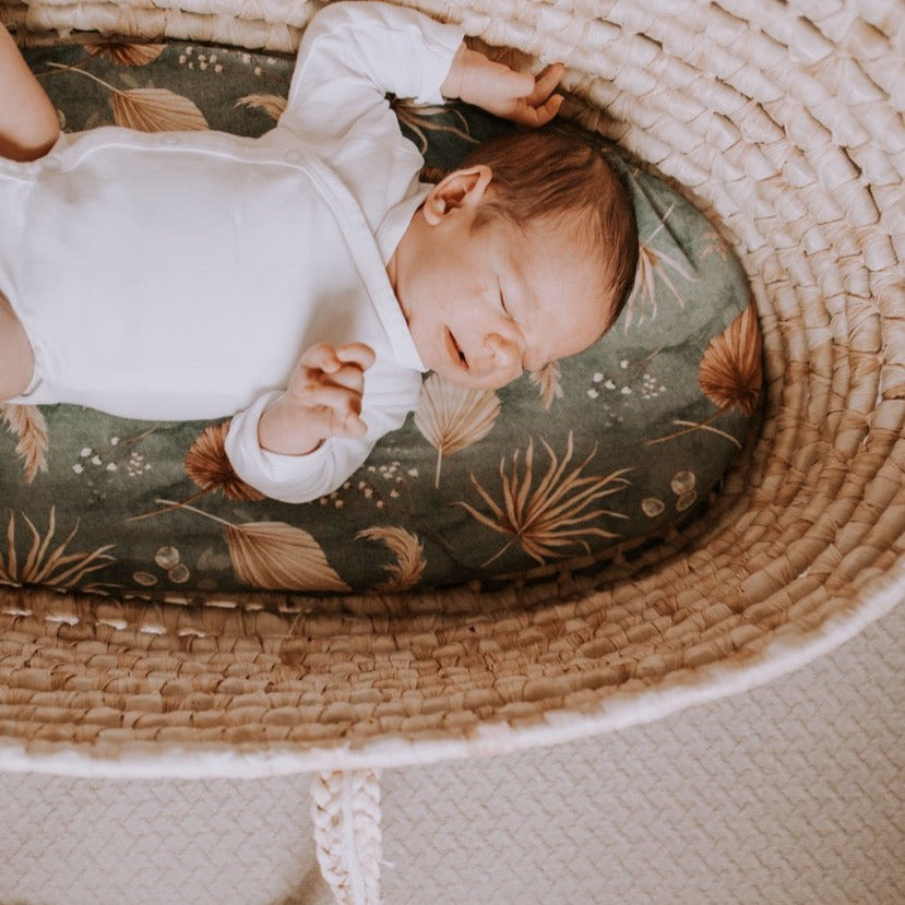 Sleepee Moses Basket Fitted Sheet (2-Pack) - Bohemian Green & Botanic