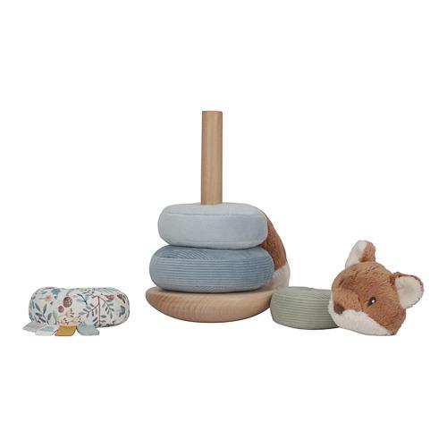 Little Dutch Rocking Ring Stacker - Forest Friends with fox topper, rocking base, and colorful stacking rings for toddler play and development.