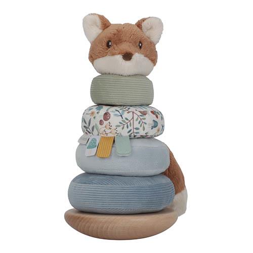 Little Dutch Rocking Ring Stacker - Forest Friends with fox topper, rocking base, and colorful stacking rings for toddler play and development.