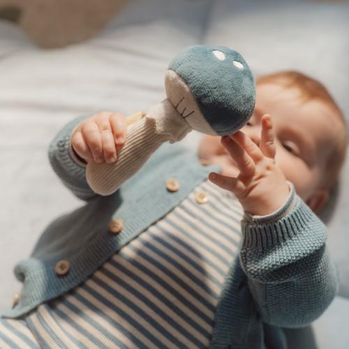 Little Dutch Mushroom Rattle - Forest Friends, soft and easy-to-grasp baby toy with gentle rattle sound for sensory play.
