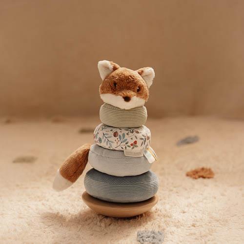 Little Dutch Rocking Ring Stacker - Forest Friends with fox topper, rocking base, and colorful stacking rings for toddler play and development.