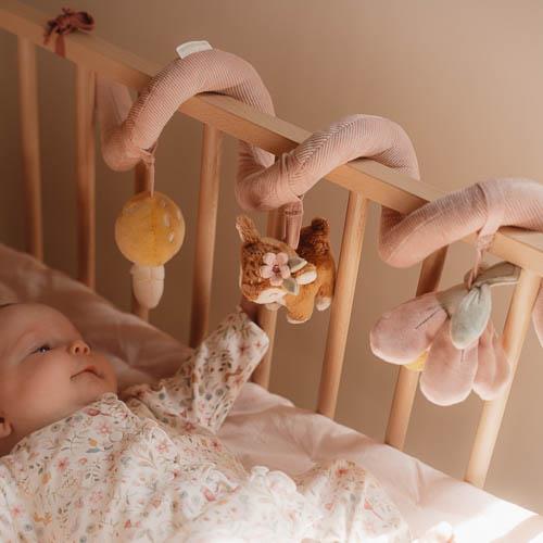 Little Dutch Activity Spiral - Fairy Garden with soft plush deer, mushroom, butterfly, and flowers for sensory play and attachment to cribs or strollers.