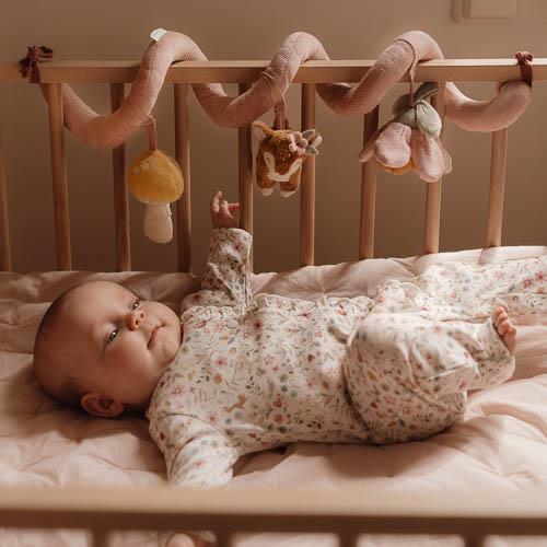 Little Dutch Activity Spiral - Fairy Garden with soft plush deer, mushroom, butterfly, and flowers for sensory play and attachment to cribs or strollers.