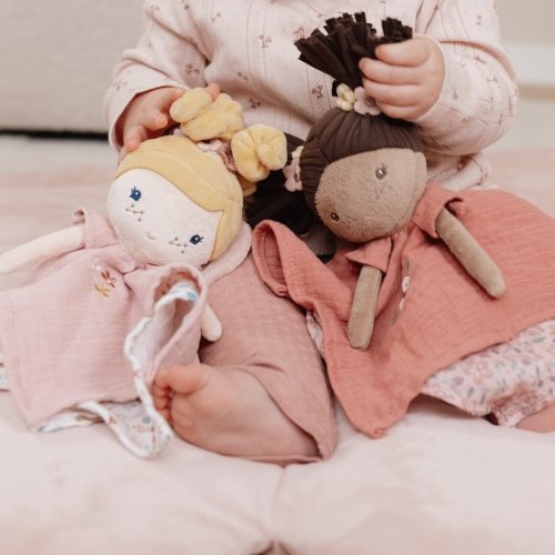 Soft pink Little Dutch Cuddle Cloth – Fairy Mila with embroidered details, fairy wings, and a light pink dress, perfect for newborns and sensory comfort.
