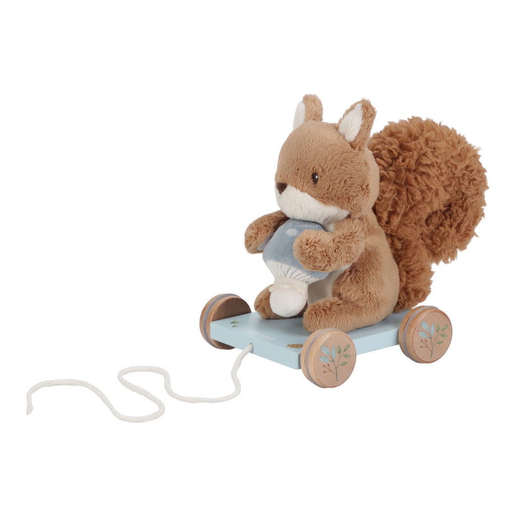 Little Dutch Pull-Along Squirrel - Forest Friends, a wooden toddler toy with smooth wheels, pull string, and woodland design for walking and play.
