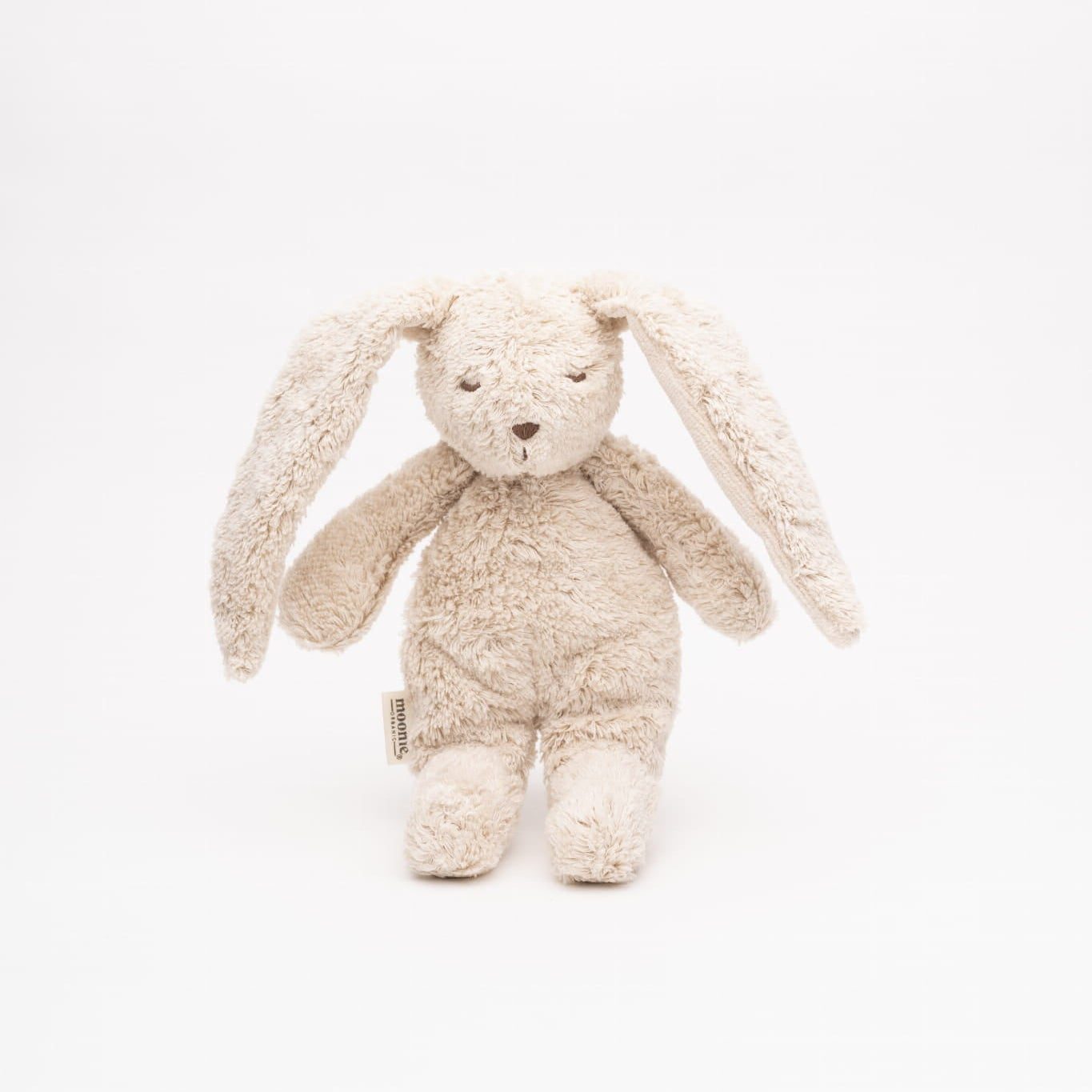 Moonie Sensory Little Bunny in sand made from organic cotton, soft baby sensory toy for fine motor development, cuddles and everyday comfort