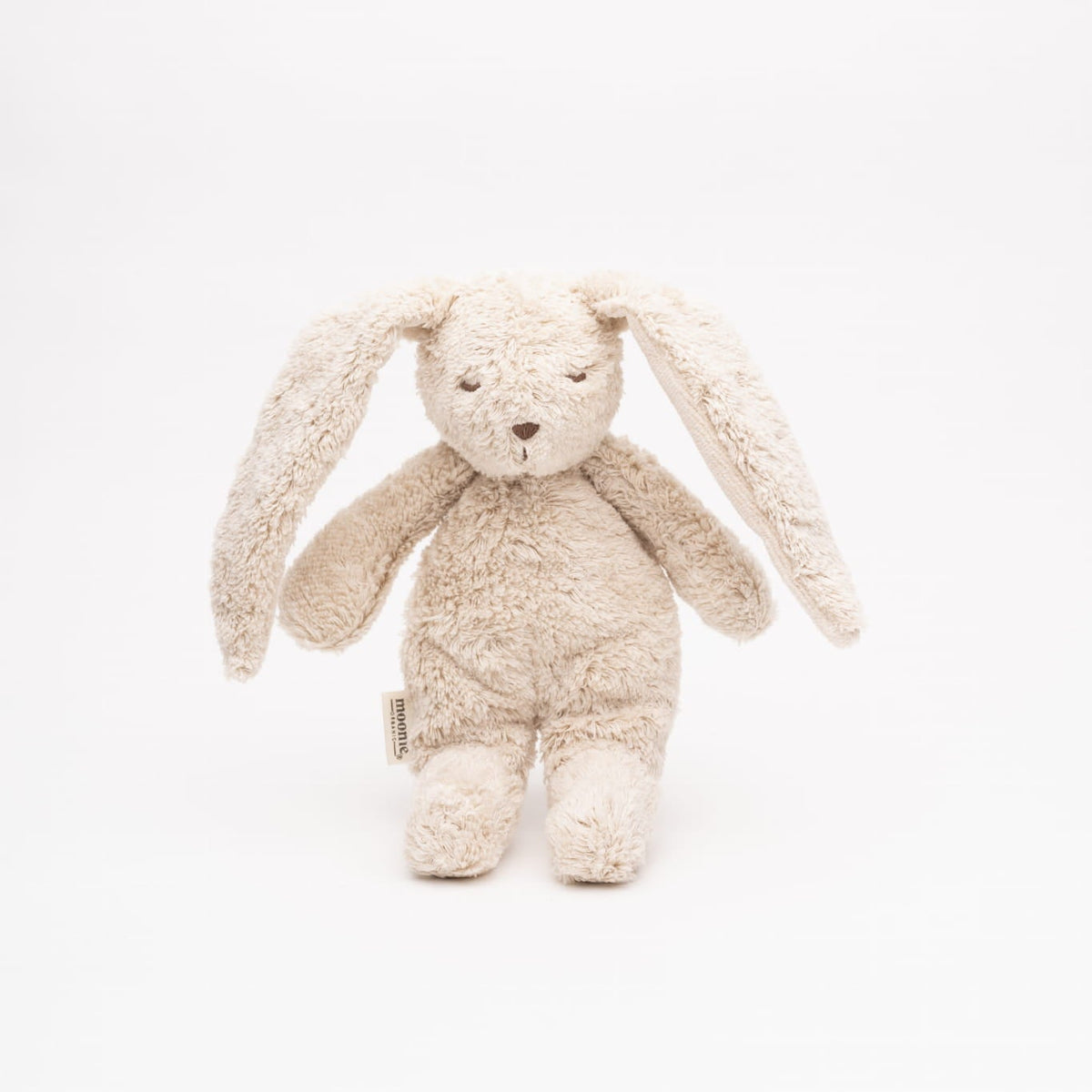 Moonie Sensory Little Bunny in sand made from organic cotton, soft baby sensory toy for fine motor development, cuddles and everyday comfort