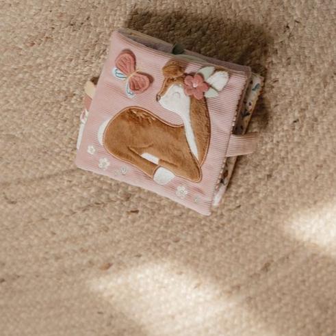 Little Dutch Soft Activity Book - Fairy Garden with deer, mirror, rattle, and crinkly textures for baby sensory play.