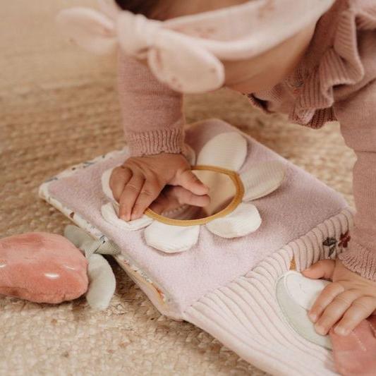 Little Dutch Soft Activity Book - Fairy Garden with deer, mirror, rattle, and crinkly textures for baby sensory play.