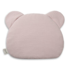 Sleepee Teddy Bear Muslin Pillow, soft breathable baby pillow with a flat design for gentle support and adorable teddy bear shape.