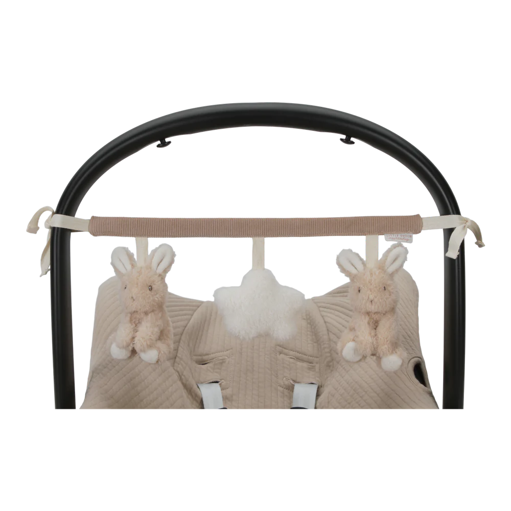 Little Dutch Car Seat Toy - Baby Bunny with rattles, crinkly textures, and soft materials for engaging sensory play on-the-go.