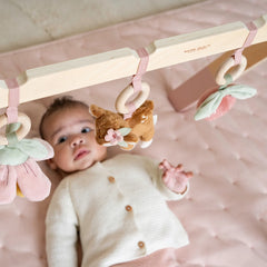 Little Dutch Baby Gym – Fairy Garden, featuring soft pastel colors, hanging fairies, butterflies, and flowers, designed for sensory play and early development.