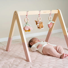 Little Dutch Baby Gym – Fairy Garden, featuring soft pastel colors, hanging fairies, butterflies, and flowers, designed for sensory play and early development.
