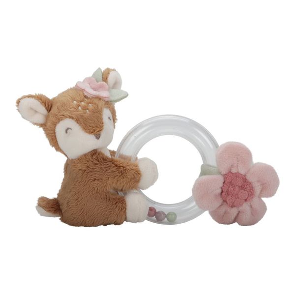 Little Dutch Rattle Ring Deer - Fairy Garden with soft fur, colorful beads, and a cuddly flower, perfect for sensory play and hand-eye coordination for babies.