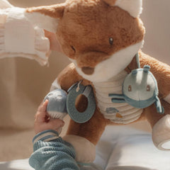 Little Dutch Activity Fox - Forest Friends with crinkly beetle, rattle, rings, and mirror for sensory play and hand-eye coordination.