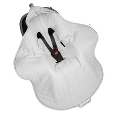 Sleepee lightweight muslin car seat blanket with harness slots in grey, breathable 100% cotton travel blanket for baby