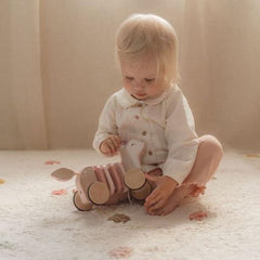 Little Dutch Pull-Along Wood Deer - Fairy Garden with colorful rings, designed for toddlers to pull along and promote motor skill development during play.