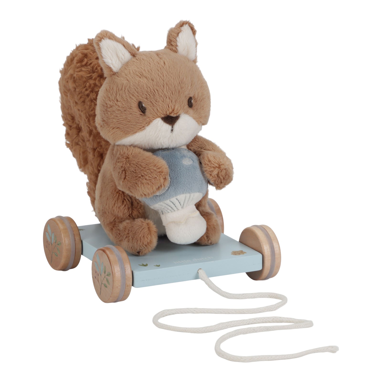 Little Dutch Pull-Along Squirrel - Forest Friends, a wooden toddler toy with smooth wheels, pull string, and woodland design for walking and play.