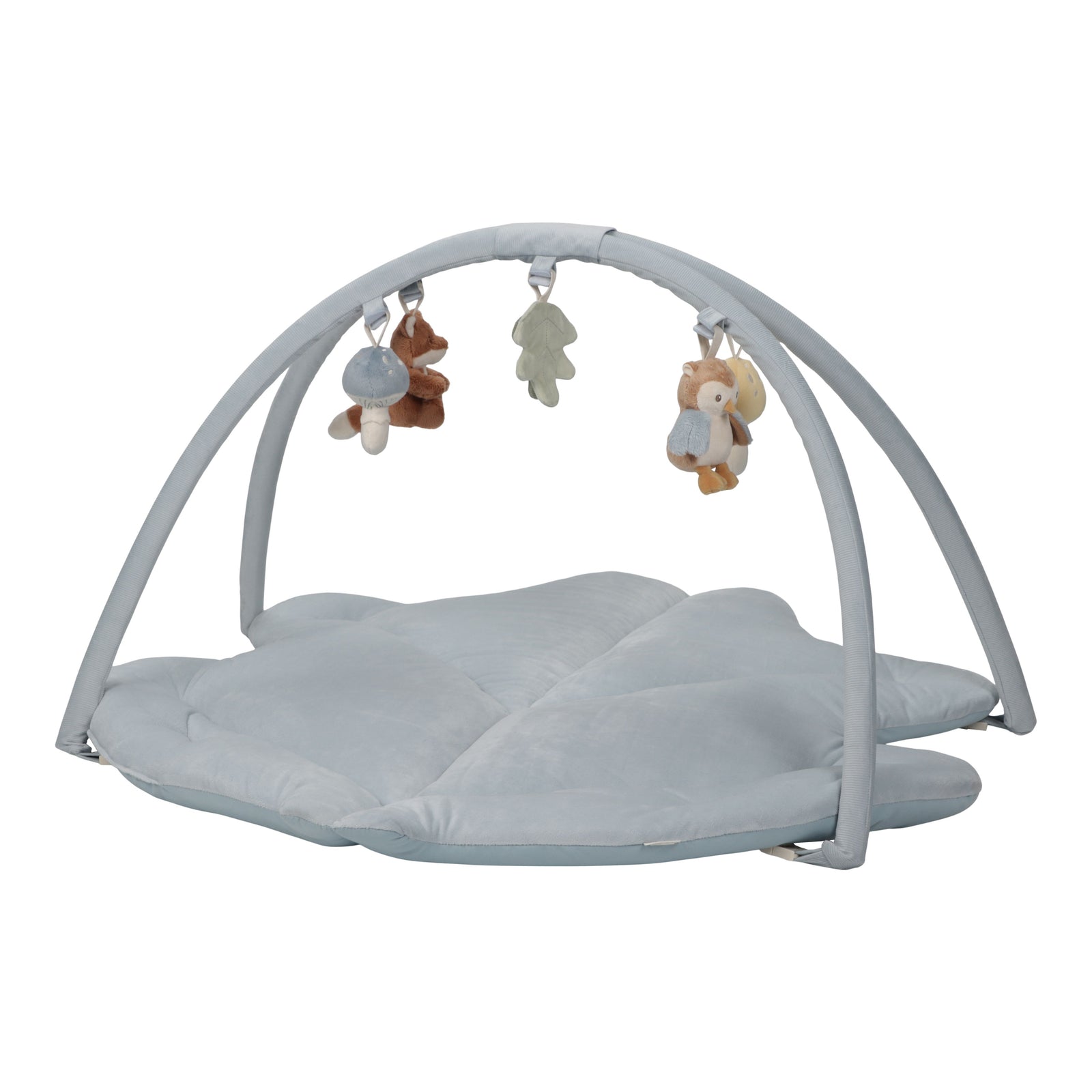 Little Dutch Activity Play Mat - Forest Friends with padded surface, detachable arch, hanging toys, and interactive sensory elements for baby development.
