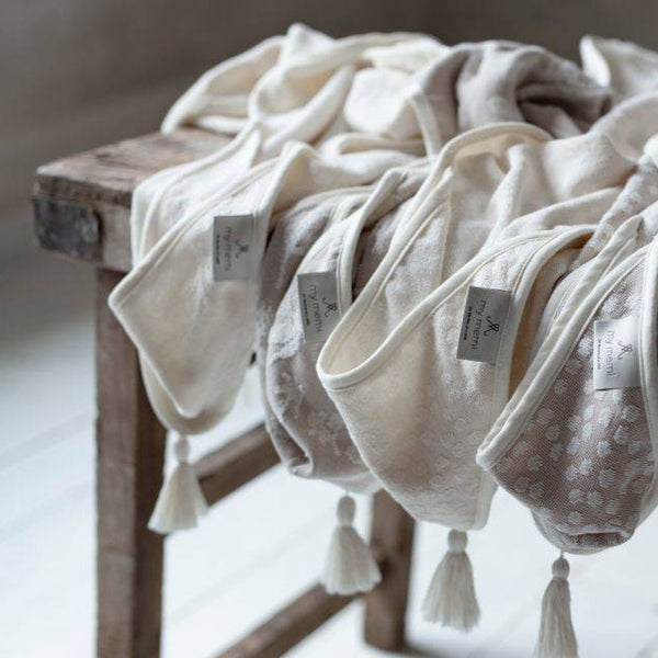 My Memi Bamboo Baby Towel - Boho Dots in Light Beige, hooded design with tassel, ultra-soft bamboo fabric.