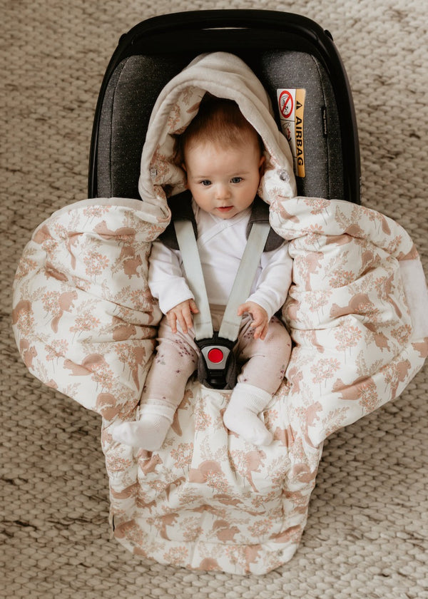Sleepee Car Seat Blanket Vintage Animals - Almond