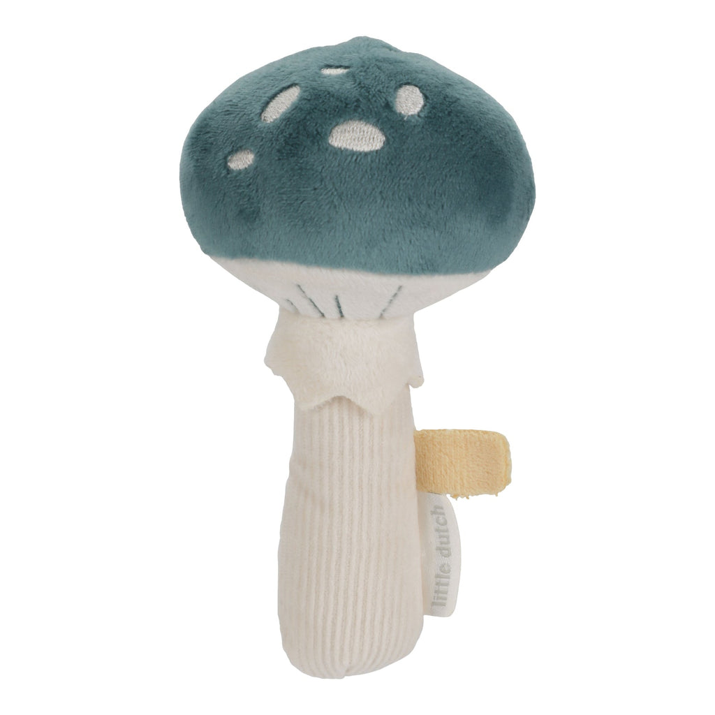 Little Dutch Mushroom Rattle - Forest Friends, soft and easy-to-grasp baby toy with gentle rattle sound for sensory play.