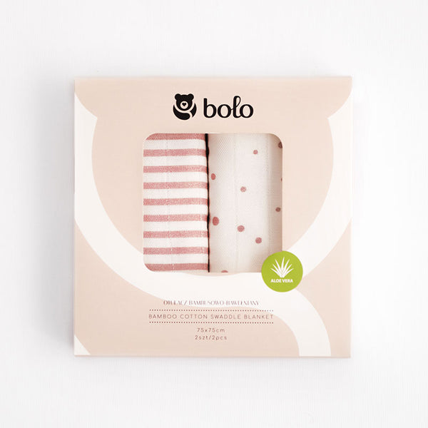 Bolo Swaddle Blankets (set of 2) - Dots & Stripes Dusky Pink