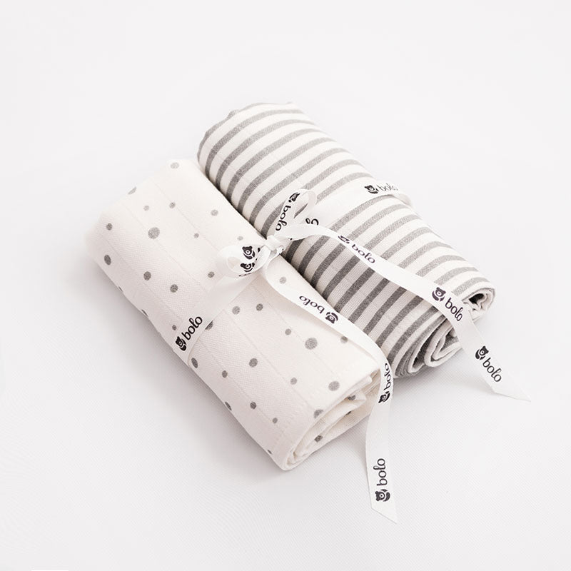 Bolo Swaddle Blankets (set of 2) - Dots & Stripes (4 colours)