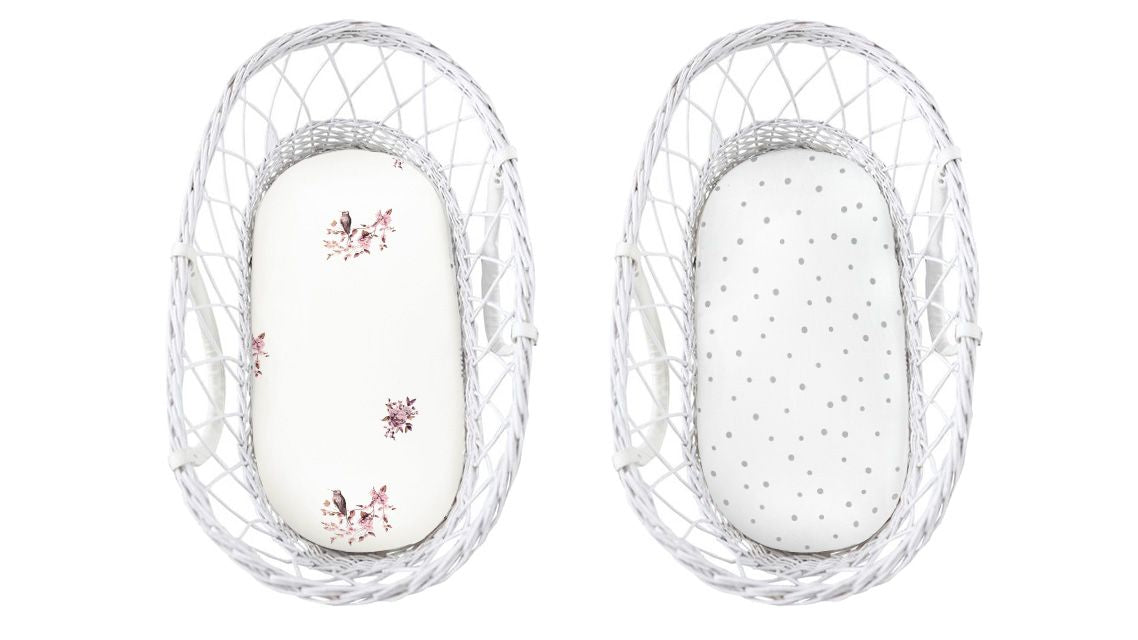 Sleepee Moses basket/carrycot fitted sheet (2pack) - Jungle Bird & Grey
