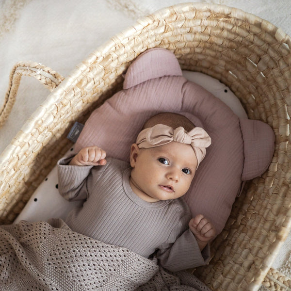 Sleepee Muslin Pillow with Indent in 8 colours, designed to support newborns and prevent flat head syndrome.