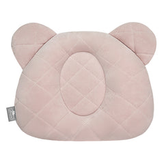 Sleepee Velvet Teddy Bear Pillow with indent for flat head prevention, matching velvet swaddle blankets for a stylish newborn set.