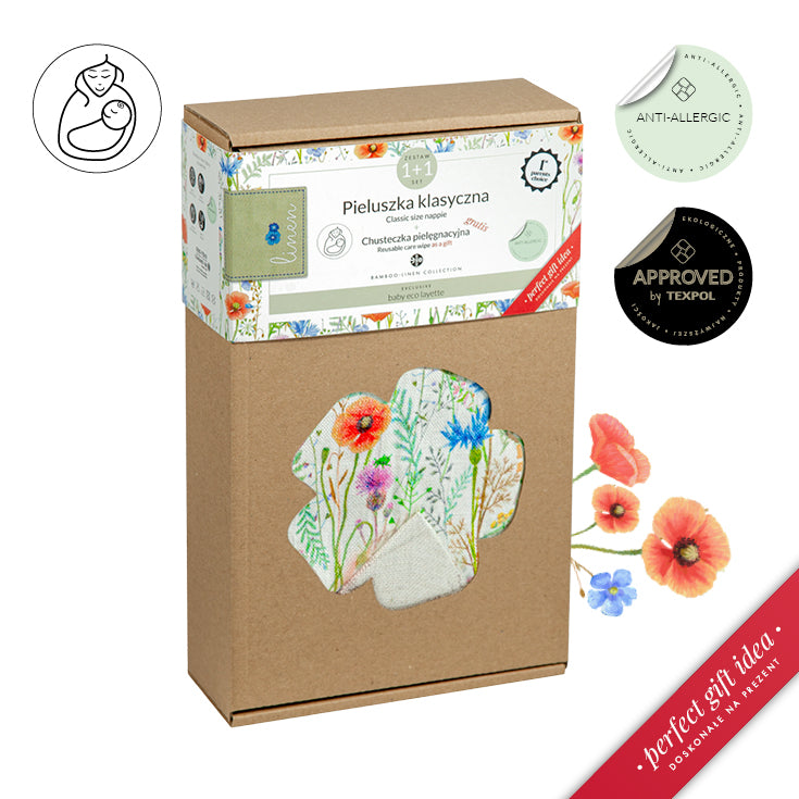 Linen Blend Swaddle & Baby Cloth Gift Pack - Meadow
