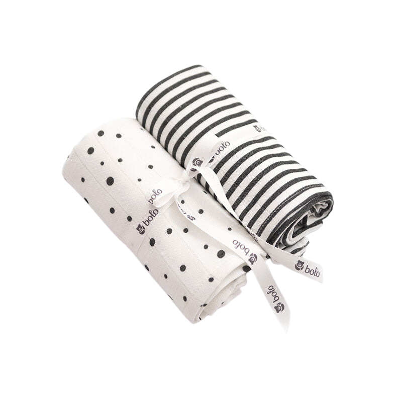 Bolo Swaddle Blankets (set of 2) - Dots & Stripes (4 colours)