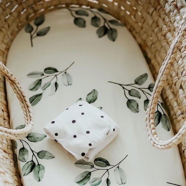 Sleepee Moses Basket Fitted Sheet (2-Pack) - Dots & Eucalyptus